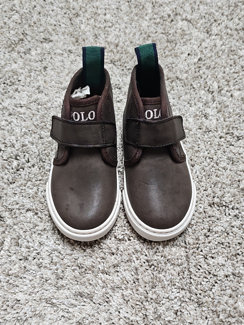 Polo by Ralph Lauren Kids Dark Brown Velcro Sneakers with White Soles